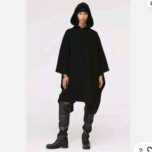 ZARA WOMAN NEW STEVEN MEISEL 100% WOOL OVERSIZED BLACK HOODED PONCHO - MEDIUM